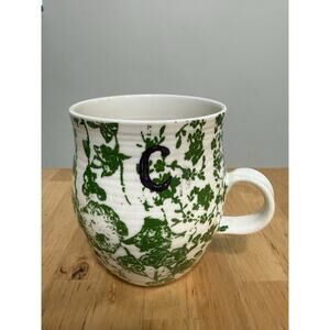 Anthropologie HOMEGROWN Initial Monogram " C " Initial Green Floral Mug EUC